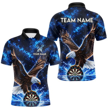Maxcorners Custom Eagle Darts Polo 1/4-Zip Shirt For Men Personalized Blue Watering Darts Team Jersey LM2709