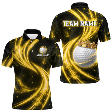 Maxcorners Mens Golf Polo Shirts Galaxy Yellow Custom Crown Golf Ball Lighting Golf Team Attire LM2306