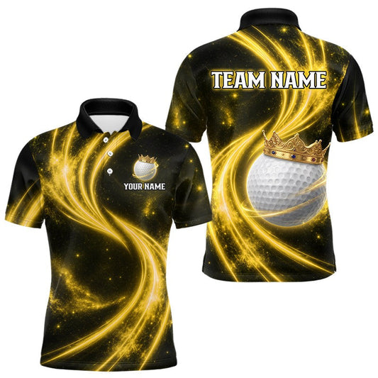 Maxcorners Mens Golf Polo Shirts Galaxy Yellow Custom Crown Golf Ball Lighting Golf Team Attire LM2306