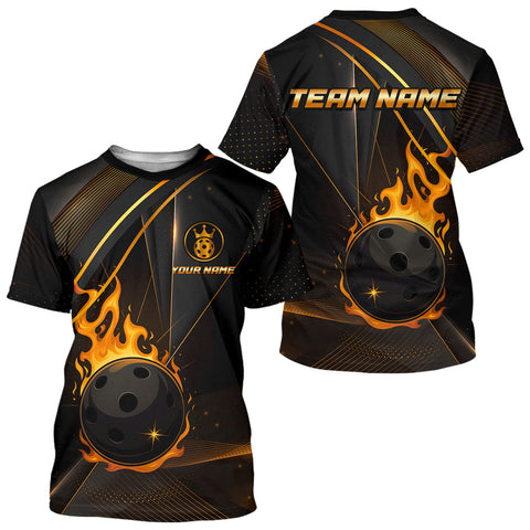 Maxcorners Custom Black And Gold Pickleball Ball T-Shirt For Men Flames Pickleball Team Jersey MT2009