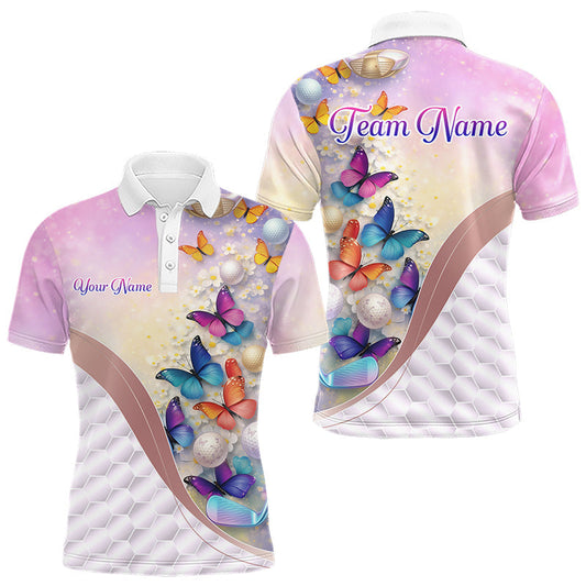 Maxcorners Colorful Butterfly Mens Golf Polo Shirt Custom Name Floral White Golf Ball Clothes Jerseys LM1903