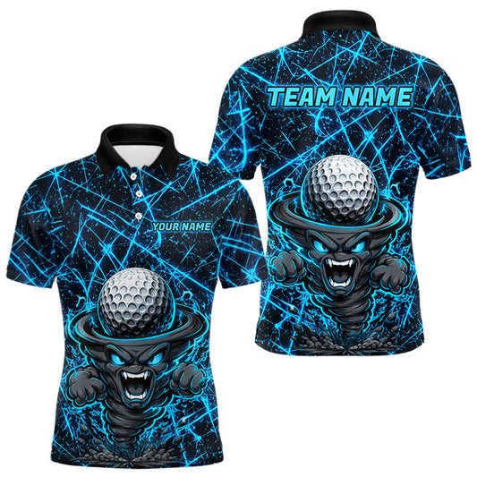 Maxcorners Funny Tornado Golf Polo Shirt For Men Custom Lightning Strikes Blue Upf Golf Team Shirts LM2306