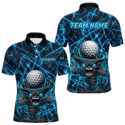 Maxcorners Funny Tornado Golf Polo Shirt For Men Custom Lightning Strikes Blue Upf Golf Team Shirts LM2306
