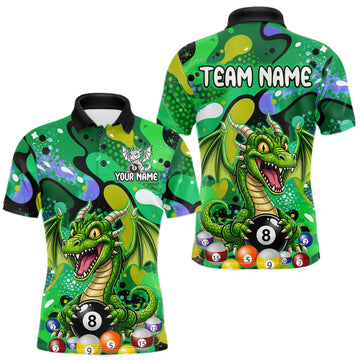 Maxcorners Green Splatter Funny Dragon 8 Ball Pool Billiard Shirts For Men Custom Cute Billiard Team Outfits LM2405