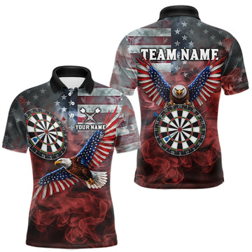 Maxcorners Red Grey Smoke American Flag Eagle Darts Team Shirt For Men Custom Patriotic Dart Polo 1/4-Zip Jersey