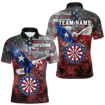 Maxcorners Red Grey Smoke Texas-Eagle Darts Team Shirt For Men Custom US Flag Patriotic Dart Polo 1/4-Zip Jersey