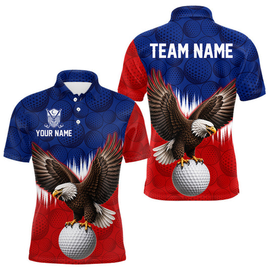 Maxcorners Red Blue American Flag Eagle Golf Polo Shirts For Men Custom Patriotic Golf Team Jersey LM2405