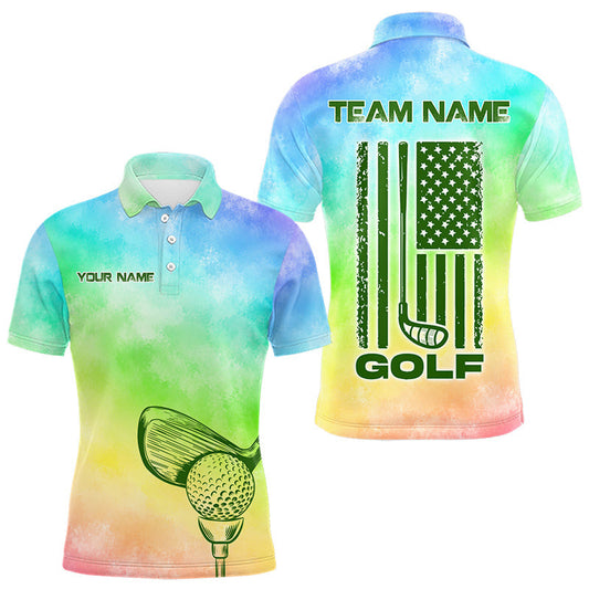 Maxcorners Tie Dye Golf Shirt Custom Rainbow Colorful Smoke Golf Clothing For Men Golf Team Outfits LM2405