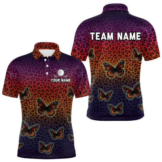 Maxcorners Mens Halloween Golf Polo Shirt Colorful Leopard Print Custom Butterfly Team Ladies Golf Tops