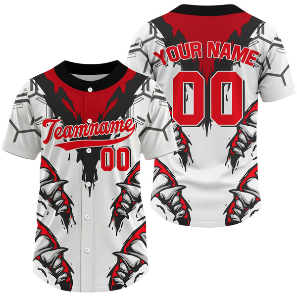 Maxcorners Custom Red And Grey Hexagon Baseball Shirt For Men Horror Baseball Tournament Jerseys LM2509