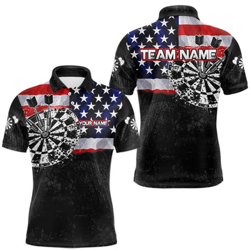 Maxcorners Personalized American Flag Patriot Grunge Dartboard Shirt for Men, Polo and Quarter-Zip Dart Team Jersey