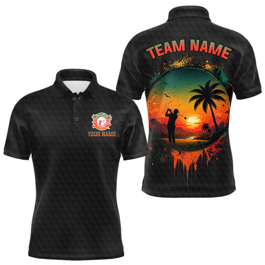 Maxcorners Tropical Black Golf Ball Polo Golf Shirts For Men