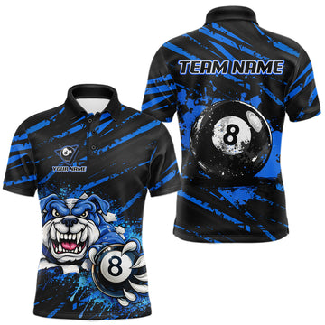 Maxcorners Blue Splatter Ball 8 Billiard Jerseys For Men Custom Funny Bulldog Billiard Team Jersey