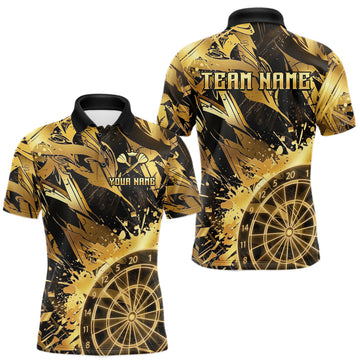 Maxcorners Gold Splatter Dartboard Men Dart Polo & 1/4-Zip Shirt Custom Name Dart Jersey For Darters LM2704