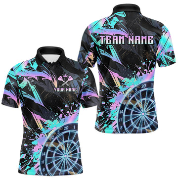 Maxcorners Holographic Splatter Dartboard Men Dart Polo & 1/4-Zip Shirt Custom Name Dart Jersey For Darters LM2704