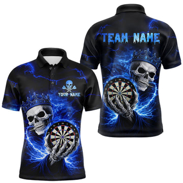 Maxcorners Black And Blue Thunder Crown Skull Dartboard Men Darts Polo Shirt Custom Darts Team Jersey LM2901