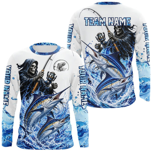 Maxcorners Custom Marlin Fishing Jersey Long Sleeve Grim Reaper Marlin Duo Fishing Shirt Apparel For Men LM0609