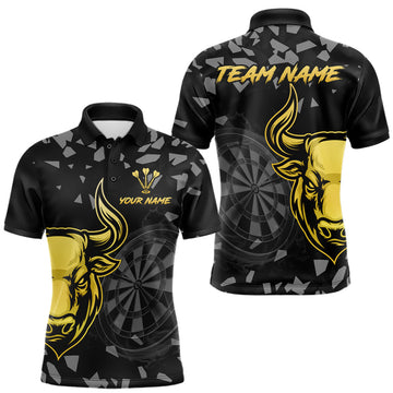 Maxcorners Bull & Dartboard Custom Grunge Men's Darts Polo Shirt Yellow Darts Team Jersey