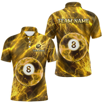 Maxcorners Yellow Thunder 8 Ball Billiard Shirts For Men Custom Thunder Lightning League Billiard Team Jersey LM0409