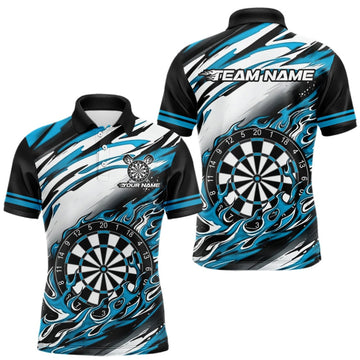 Maxcorners Black And Teal Dartboard Fire Flame Darts Team Shirt For Men Custom Darts Polo 1/4-Zip Jersey LM0409