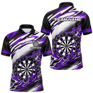 Maxcorners Black And Purple Dartboard Fire Flame Darts Team Shirt For Men Custom Darts Polo 1/4-Zip Jersey LM0409
