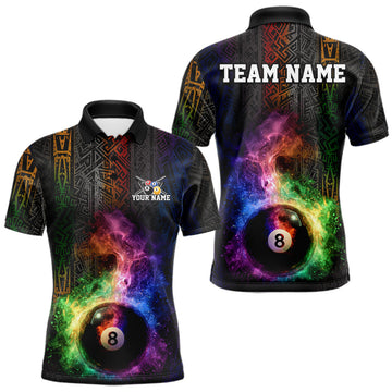 Maxcorners Tribal Colorful Smoke 8 Ball Pool Team Shirt Custom Men Billiards Balls Polo & 1/4-Zip Attire LM1904