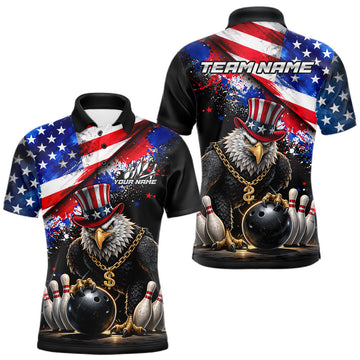 Maxcorners Custom American Flag Splatter Eagle Bowling Team Shirts For Men Patriotic Outfits Bowling Jersey