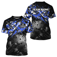 Maxcorners Custom Black & Blue Camo Men Pickleball League Jerseys Grunge Pickleball Paddle Shirts LM0412