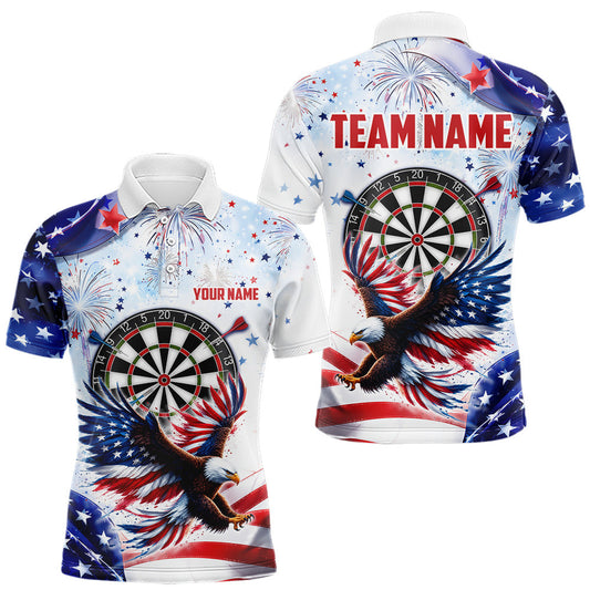 Maxcorners American Flag Eagle Men Darts Polo & 1/4-Zip Shirts Patriotic Custom Dart Tournament Jerseys LM0607