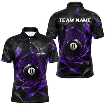 Maxcorners Custom 8 Ball Pool Jersey Personalized Purple Geometric Billiard Short Sleeve Men Polo Quarter-Zip Shirt LM0409