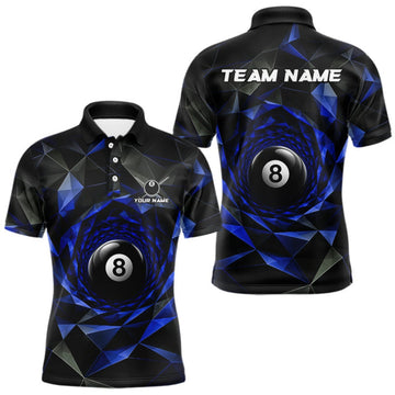 Maxcorners Custom 8 Ball Pool Jersey Personalized Blue Geometric Billiard Short Sleeve Men Polo Quarter-Zip Shirt LM0409