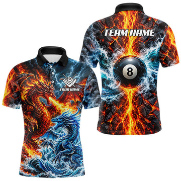 Maxcorners Custom Fire And Ice Dragon 8 Ball Pool Billiard Shirt For Men Personalized Team Name Billiard Apparel