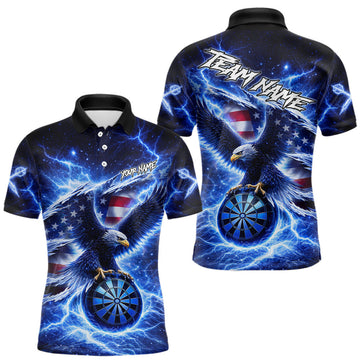 Maxcorners Thunder Torn US Flag Eagle Dartboard Men Darts Polo Shirt Custom Patriotic Dart League Shirt