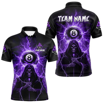 Maxcorners Grim Reaper Thunder Purple 8 Ball Pool Men Polo & 1/4-Zip Shirt Custom Billiards Ball Jerseys LM0901