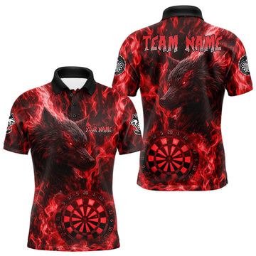 Maxcorners Custom Black Red Flames Wolf Dartboard Dart Men Polo Shirt Outfits Dart Jerseys LM0404