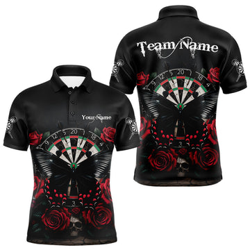 Maxcorners Red Roses Dartboard Butterfly Skull Custom Men Darts Polo Shirt Dart Team Jerseys LM2603