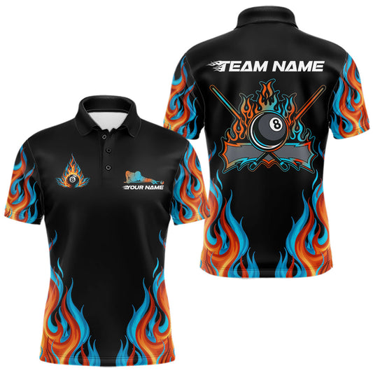 Maxcorners Red And Blue Flames 8 Ball Pool Billiard Team Shirt For Men Custom Billiard Balls Jerseys LM1104