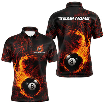 Maxcorners Red Tribal Pattern Pool Billiard Shirt For Men Custom Flame 8 Ball Billiard League Team Jersey LM0409