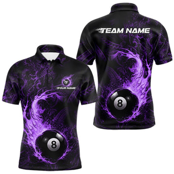 Maxcorners Purple Tribal Pattern Pool Billiard Shirt For Men Custom Flame 8 Ball Billiard League Team Jersey LM0409