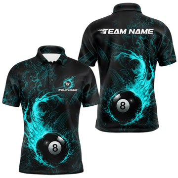 Maxcorners Teal Tribal Pattern Pool Billiard Shirt For Men Custom Flame 8 Ball Billiard League Team Jersey LM0409