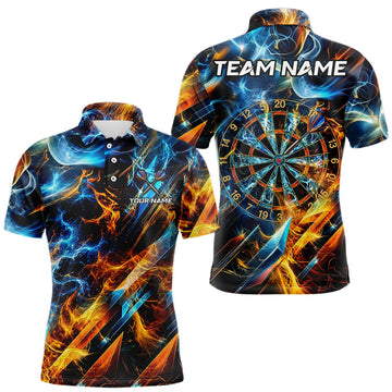 Maxcorners Icy And Fire Flame Dartboard Men Dart Polo & 1/4-Zip Shirt Custom Red And Blue Dart Team Attire LM1005