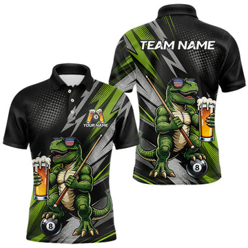 Maxcorners Green Funny Dinosaur Mens Billiard Pool Shirt Personalized 8 Ball Drinking Beer Billiard League Gifts