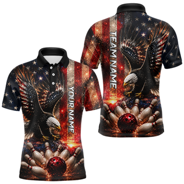 Maxcorners Customized Thunder US Flag Eagle Bowling Shirt Patriotic Bowling Tournament Jersey For Men LM1307