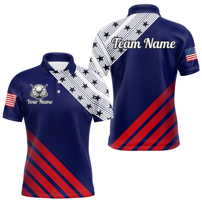 Maxcorners Golf Polo Shirt For Men Patriotic US Flag Stars Stripes Jersey Personalized Golf Player Team Shirt