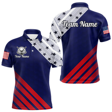 Maxcorners Golf Polo Shirt For Men Patriotic US Flag Stars Stripes Jersey Personalized Golf Player Team Shirt