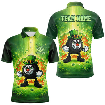 Maxcorners Shamrock Funny Fire Flame 8 Ball Men Billiards Shirt Personalized St Patrick's Day Pool Balls Shirt LM1202