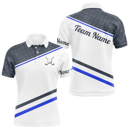 Maxcorners Mens Golf Polo Shirt Custom US Flag Grey Blue Golf Shirt Patriotic Polo Team Clothing Attire
