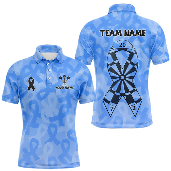 Maxcorners Personalized Light Blue Ribbon Mens Darts Polo 1/4-Zip Shirt Prostate Cancer Darts Team Jersey