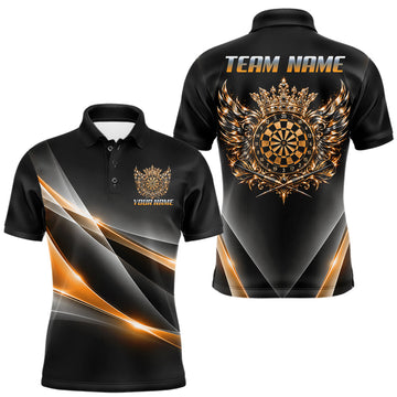 Maxcorners Custom Gold Silver Crown Winged Darts Polo 1/4-Zip Shirt For Men Darts Team Tournament Jersey
