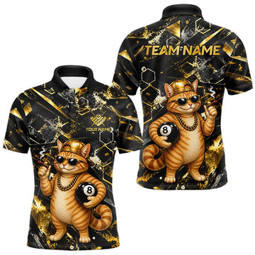 Maxcorners Gold & Black Funny Rich Cat 8 Ball Billiard Shirt For Men Custom Polo & 1/4 Zip Pool Team Jersey LM1307